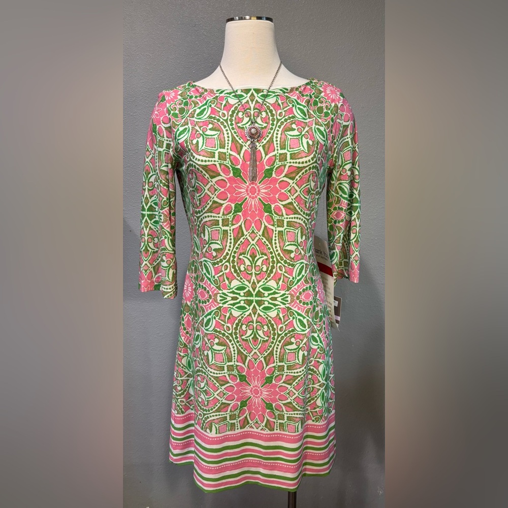 Taylor Vibrant Pink and Green Patterned dress